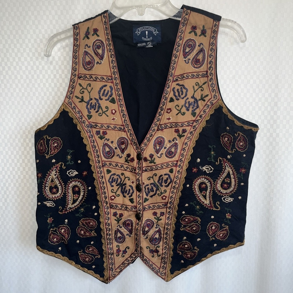 Solutions Vest Women's Med Brown Embroidered Cotton